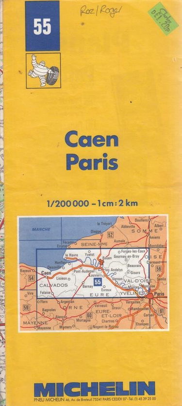 Carte routière : Caen - Rouen - Paris, 55, 1/200000