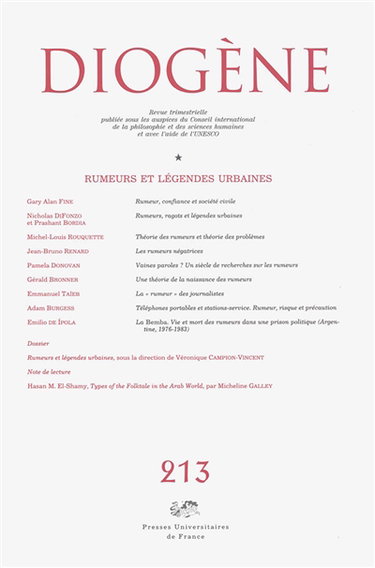 Diogène, n° 213. Rumeurs et légendes urbaines