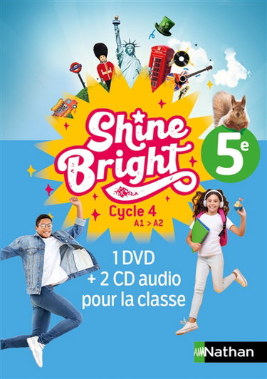 Couverture de Shine bright, anglais 5e, cycle 4, A1-A2 : 1 DVD + 2 CD audio pour la classe