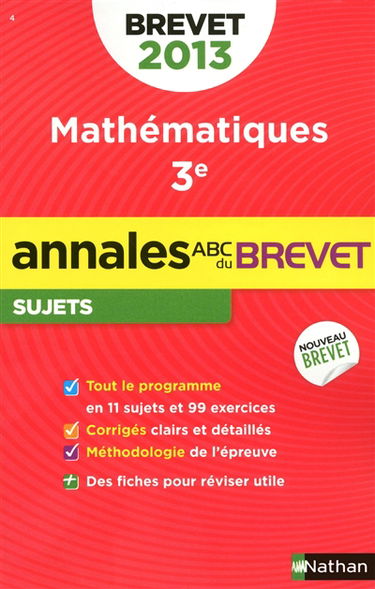 Mathématiques, 3e : brevet 2013