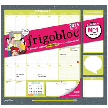 Couverture de Frigobloc Mensuel 2026 : Calendrier d'organisation familiale / mois (de sept. 2025 à déc. 2026) par Collectif