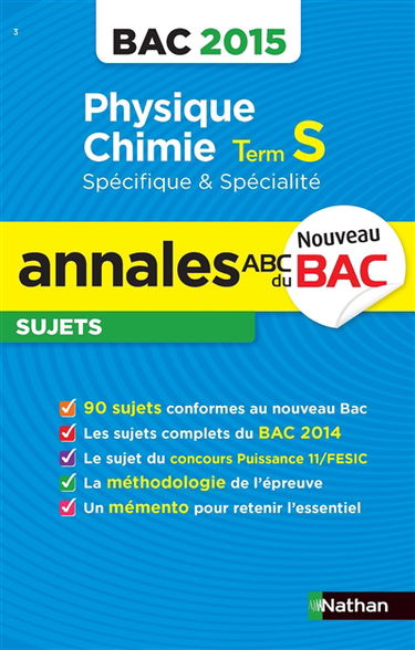 Physique chimie, terminale S spécifique & spécialité : bac 2015