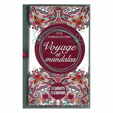 Coffret voyage et mandalas (2 carnets + 12 crayons)