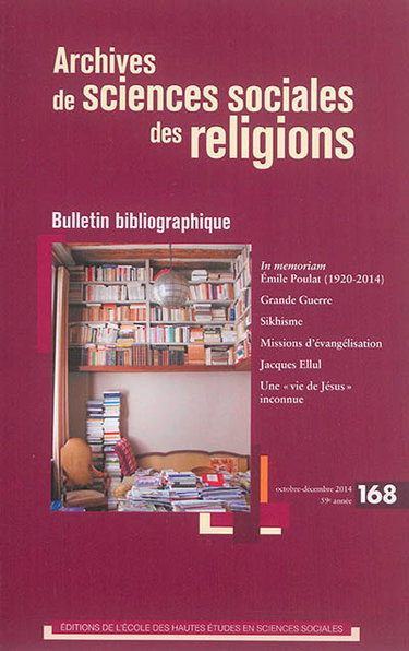 Couverture de Archives de sciences sociales des religions, n° 168. Bulletin bibliographique par Collectif