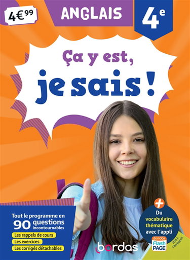 Couverture de Ca y est, je sais ! anglais 4e : tout le programme en 90 questions incontournables : les rappels de cours, les exercices, les corrigés détachables par Catherine Azoulay