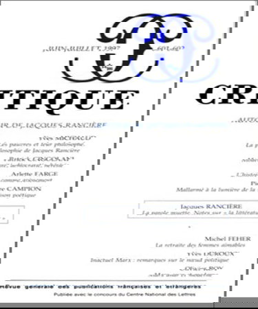 Critique, n° 601. Autour de Jacques Rancière