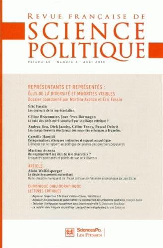 Revue française de science politique, n° 60. Représentants et représentés : élus de la diversité et minorités visibles