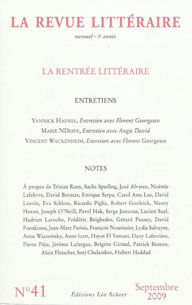 Revue littéraire (La), n° 41. La rentrée littéraire