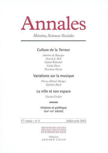 Annales, n° 4 (2002). Culture de la Terreur