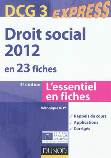 Droit social 2012 : DCG3 : en 23 fiches
