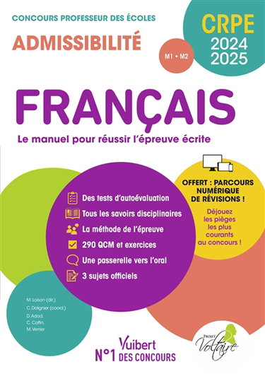 Couverture de Français, le manuel pour réussir l'épreuve écrite : CRPE, concours professeur des écoles 2024-2025 : admissibilité M1, M2 par Danièle Adad