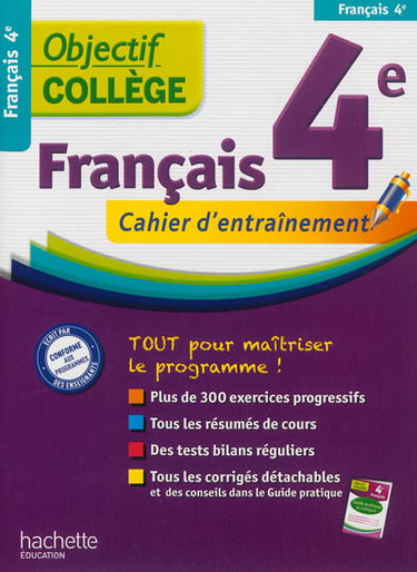 Français 4e : cahier d'entraînement