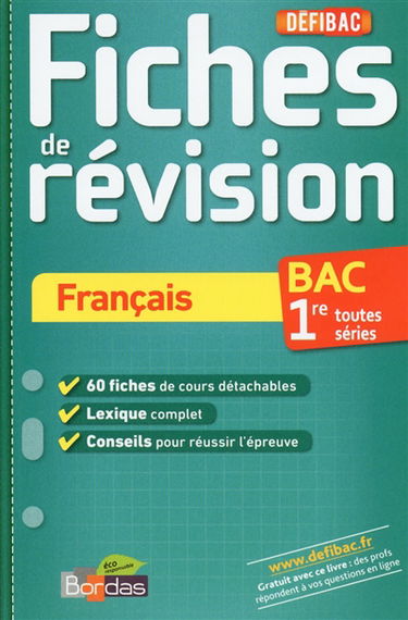 Français, bac, 1re toutes séries : fiches de révision