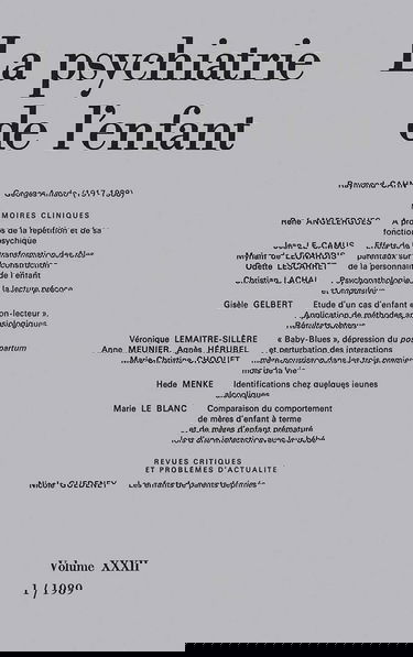 psychiatrie de l'enfant 1989, vol. 32 (1)