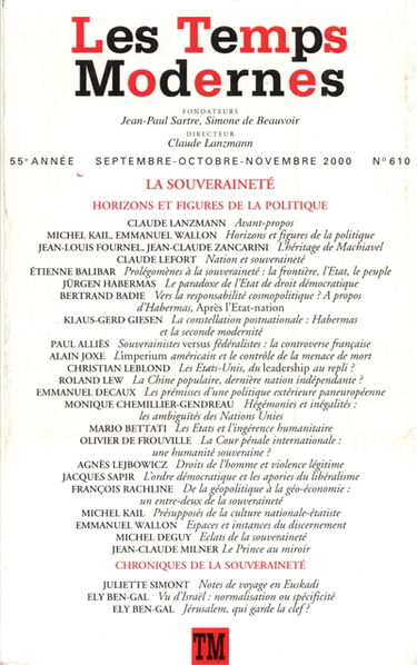 Temps modernes (Les), n° 610. La souveraineté : horizons et figures de la politique