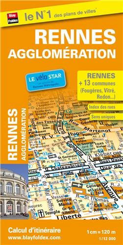 Plan de Rennes et de son agglomération - Avec localisation des stations "Le VéloStar"