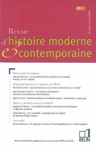 Revue d'histoire moderne et contemporaine, n° 51-1