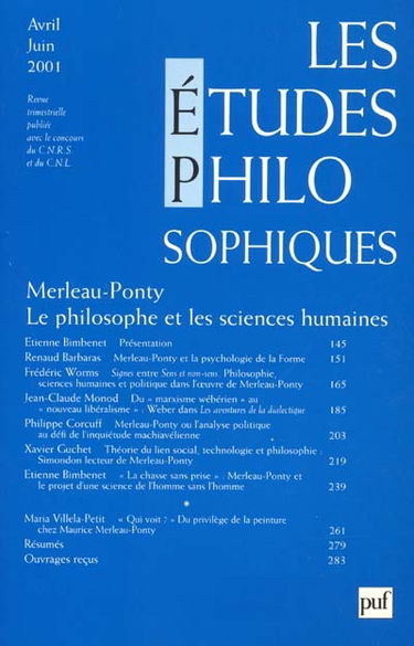 Etudes philosophiques (Les), n° 2 (2001). Merleau-Ponty : le philosophe et les sciences humaines