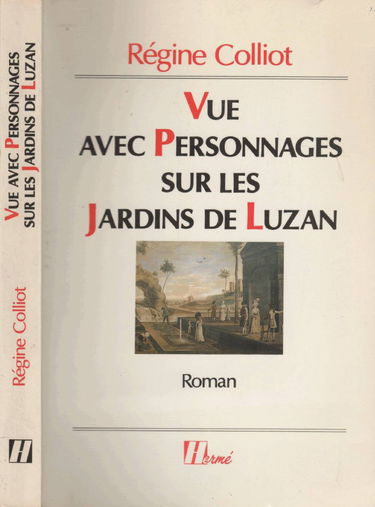 Vue avec personnages sur les jardins de Luzan