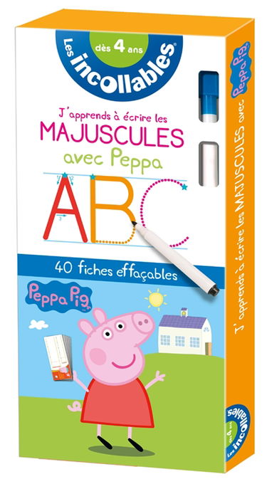Les incollables, Peppa Pig : j'apprends à écrire les majuscules avec Peppa, dès 4 ans : 40 fiches effaçables