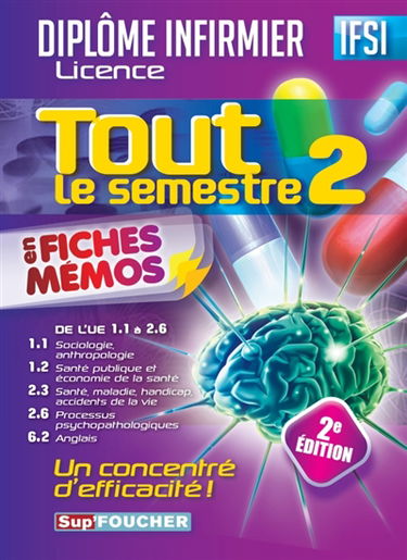 Diplôme infirmier, licence : tout le semestre 2, de l'UE 1.1 à 2.6