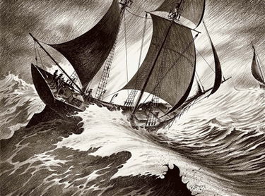 Marines : vents, tempêtes, pinceaux secs et crayons gras