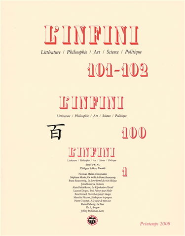 Infini (L'), n° 101. Roman et références historiques, 1983-2007 : sommaires des cent premiers numéros