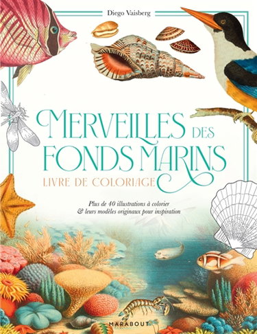Couverture de Merveilles des fonds marins : Carnet de coloriage avec modèles en couleur