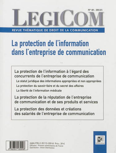 Légicom, n° 49. La protection de l'information dans l'entreprise de communication