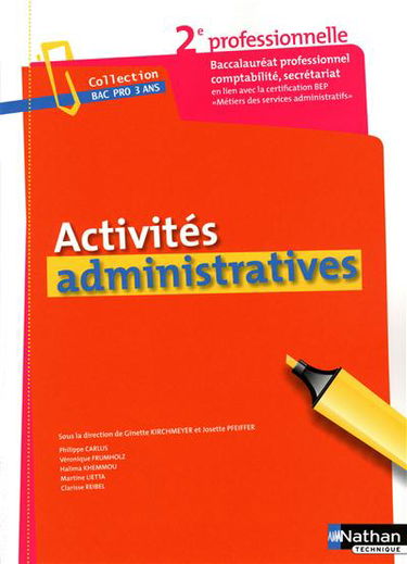Activités administratives, 2e professionnelle