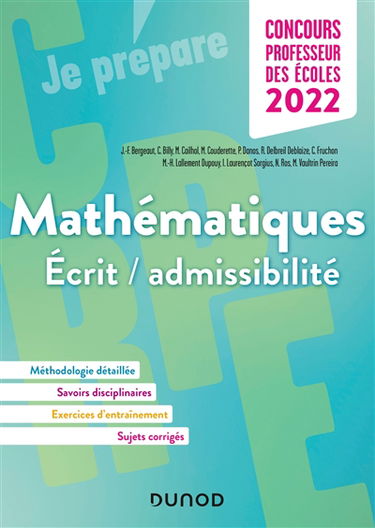 Mathématiques : écrit-admissibilité : concours professeur des écoles 2022
