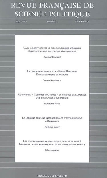 Revue française de science politique, n° 58-1