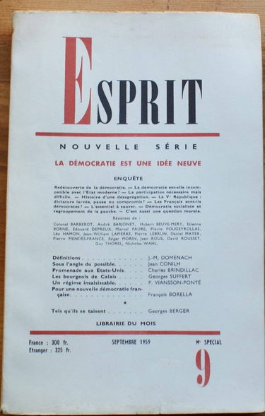 Esprit N° 9 de septembre 1959