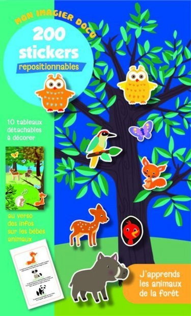 Couverture de J'apprends les animaux de la forêt : mon imagier docu : 200 stickers repositionnables