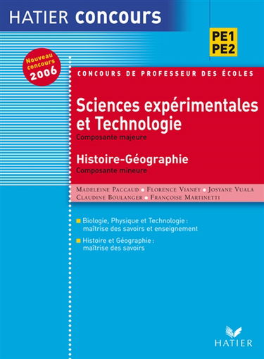 Sciences expérimentales et technologie, composante majeure, histoire-géographie, composante mineure, P1-P2 : épreuve écrite, nouveau concours 2006