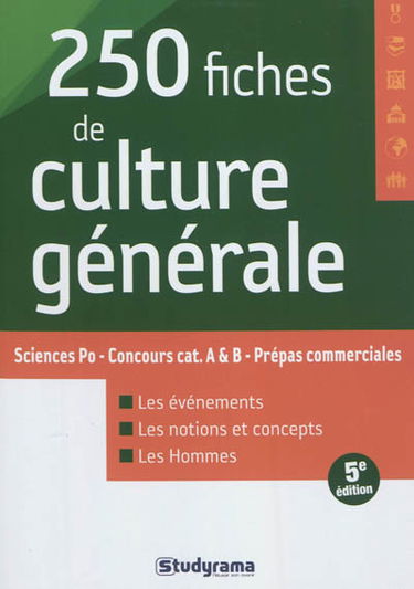 250 fiches de culture générale : Sciences Po, concours cat. A & B, prépas commerciales : les événements, les notions et concepts, les hommes