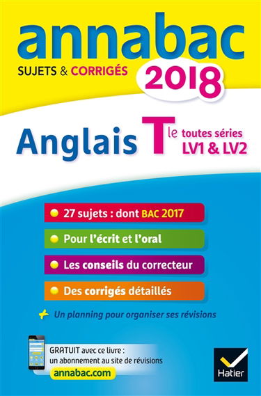 Anglais terminale toutes séries, LV1 & LV2 : 2018