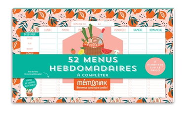 Couverture de 52 menus hebdomadaires à compléter et à aimanter sur le frigo