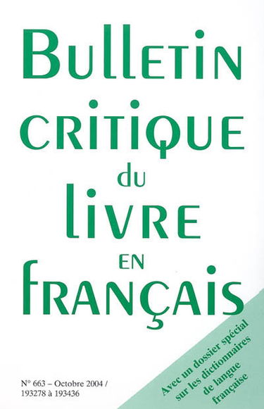 Bulletin critique du livre en français, n° 663
