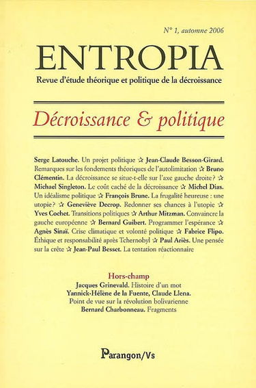 Entropia, n° 1. Décroissance & politique