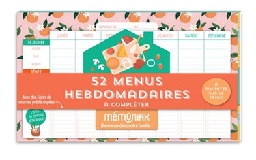 Couverture de 52 menus hebdomadaires Mémoniak à compléter et à aimanter sur le frigo