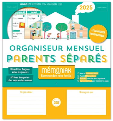 Couverture de Organiseur mensuel parents séparés 2025 : 16 mois, de septembre 2024 à décembre 2025 par Virginie Chiodo