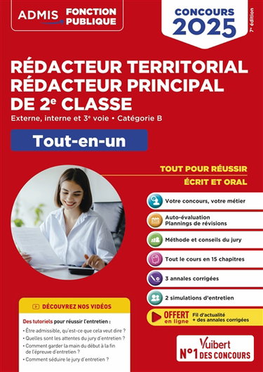 Couverture de Rédacteur territorial, rédacteur principal de 2e classe : externe, interne et 3e voie, catégorie B : tout-en-un, concours 2025 par Olivier Bellégo
