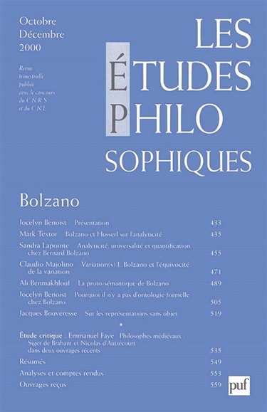 Etudes philosophiques (Les), n° 4 (2000). Bolzano