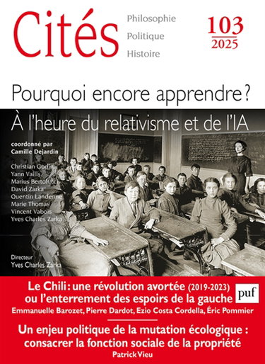 Couverture de Cités, n° 103. Pourquoi encore apprendre ? : à l'heure du relativisme et de l'IA