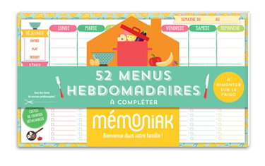 Couverture de 52 menus hebdomadaires à compléter et à aimanter sur le frigo