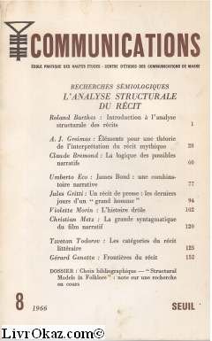 Couverture de Revue Communications L'analyse structurale du récit par Revue Communications Roland Barthes Tzvetan Todorov Christian Metz Claude Brémond Umberto Eco