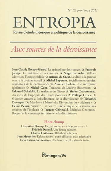 Entropia, n° 10. Aux sources de la décroissance