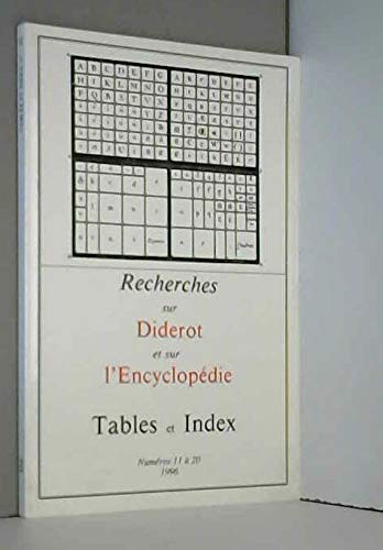 Recherches sur Diderot et sur l'Encyclopédie, n° 23. Recherches sur Diderot et sur l'Encyclopédie : tables et index, n° 11 à 20