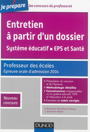 Entretien à partir d'un dossier : système éducatif, EPS et santé : professeur des écoles, épreuve orale d'admission 2014, nouveau concours